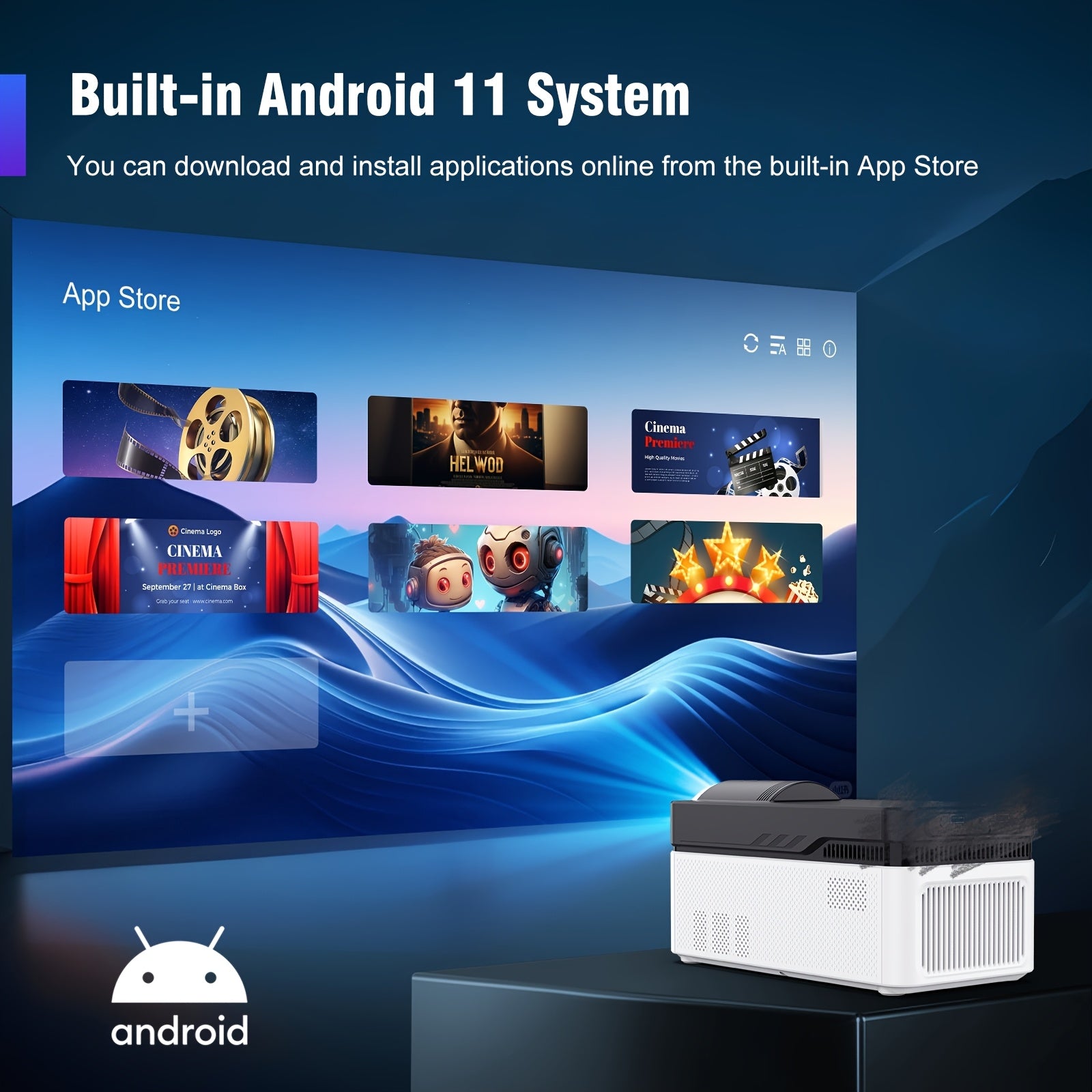 Portable Android Projector with 4K Support and Wi-Fi for Home Theater