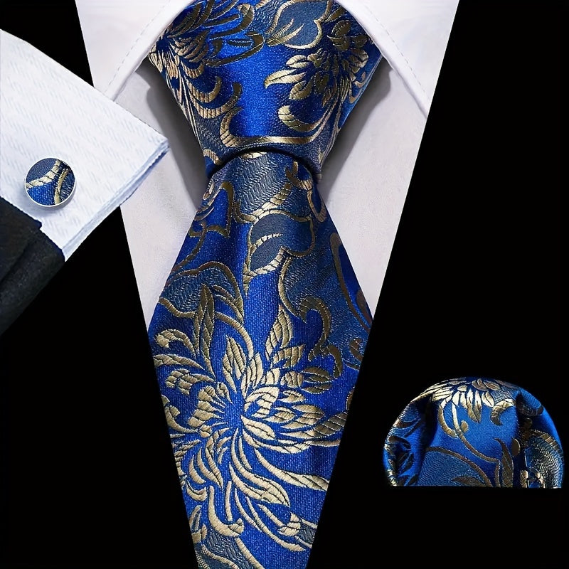 Men's Polyester Necktie Set with Woven Paisley Pattern and Matching Cufflinks for Business and Formal Wear