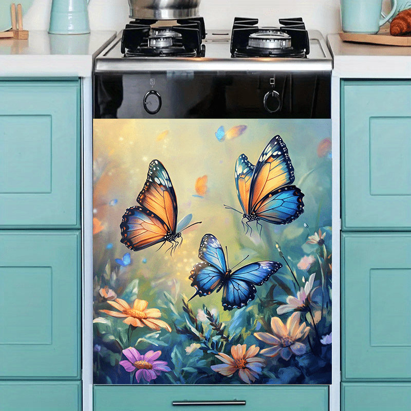Iridescent Butterfly Dishwasher Magnet Waterproof PVC Floral Kitchen Decor