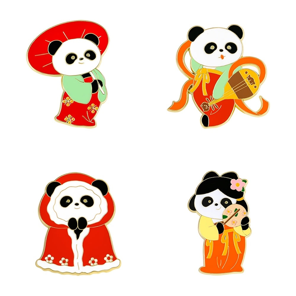 4 ta Panda emal pinlari to'plami, multfilm hayvonlar broochlari, qotishma yelka belgilari, sumka belgilari, zargarlik buyumlari, sovg'a