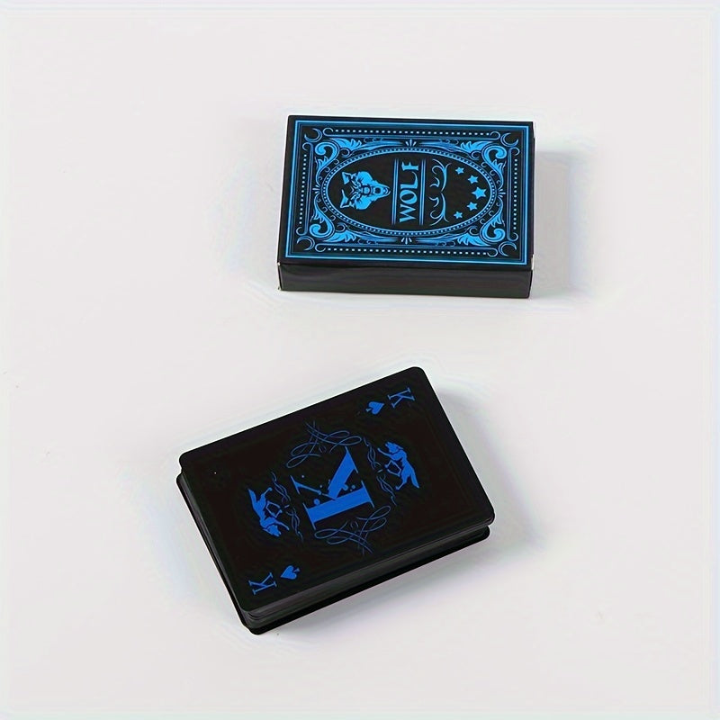 Qora va ko'k dizayndagi PVC o'yin kartalari, partiyalar va yig'ilishlar uchun mos, prop pul uchun emas