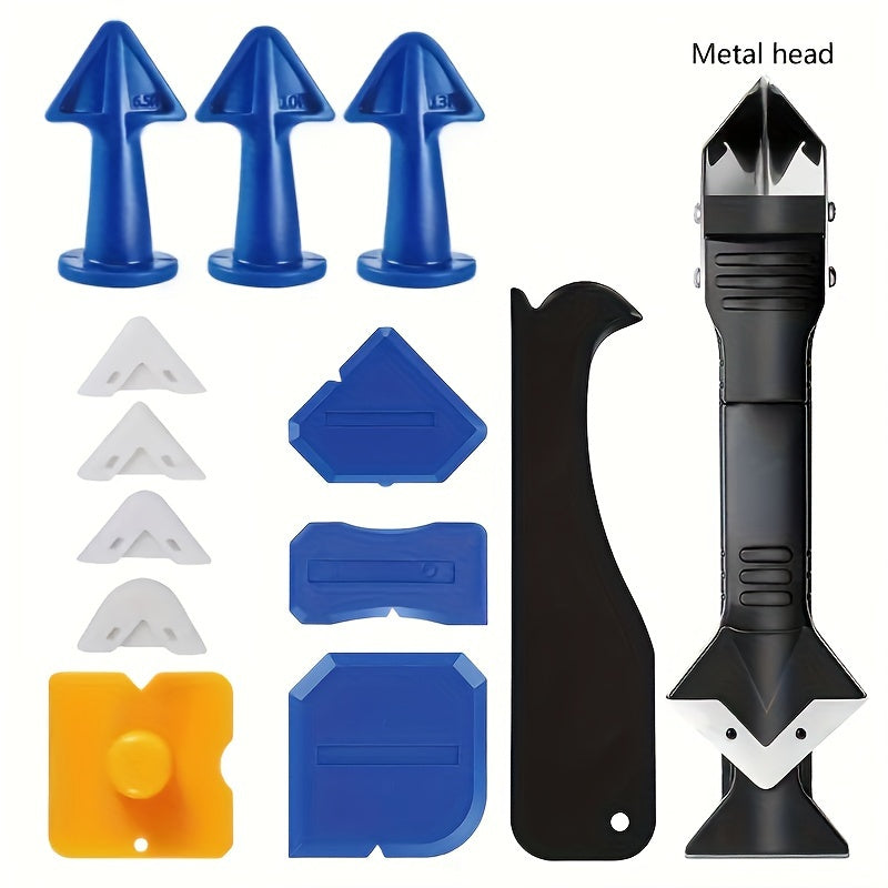 Juego de 8/14 piezas de herramientas de silicona para sellar con boquilla de acero y raspador de lechada