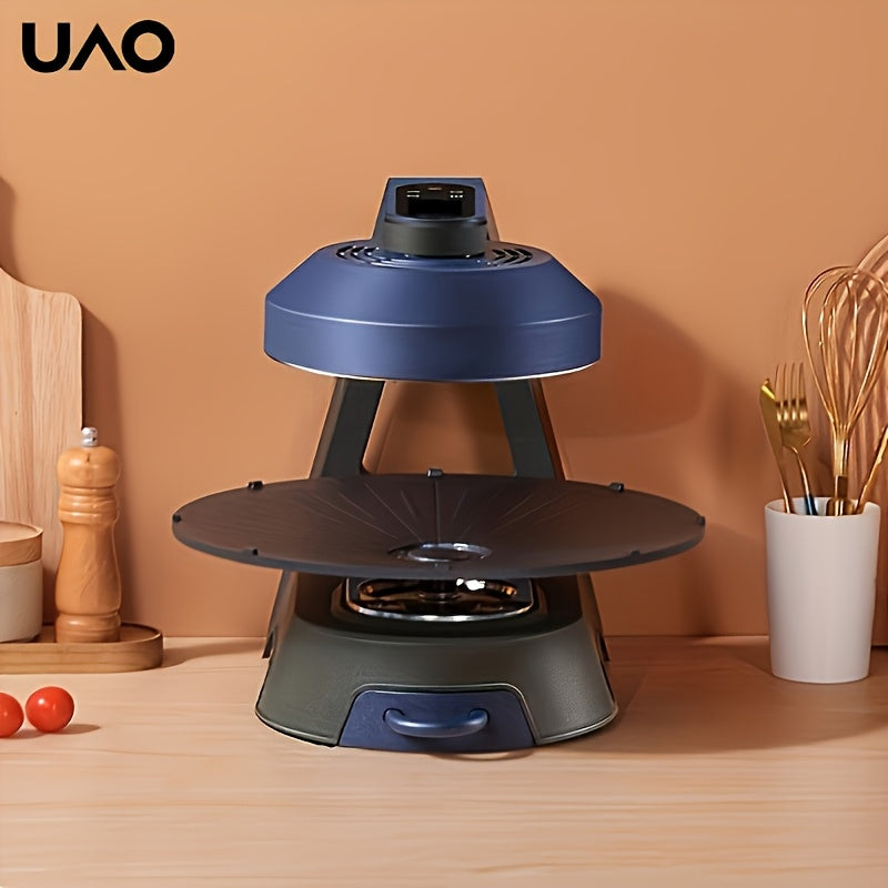 UAO Elektrik BBQ Grill LCD Touch Screen bilan, Cheksiz tutun chiqaradigan aylanuvchi barbekyu pech, ichki va tashqi foydalanish uchun mos. Uyda pishirish va tabiatda sayohat qilish uchun ideal, batareyaga ehtiyoj yo'q. Ajoyib grill qilish