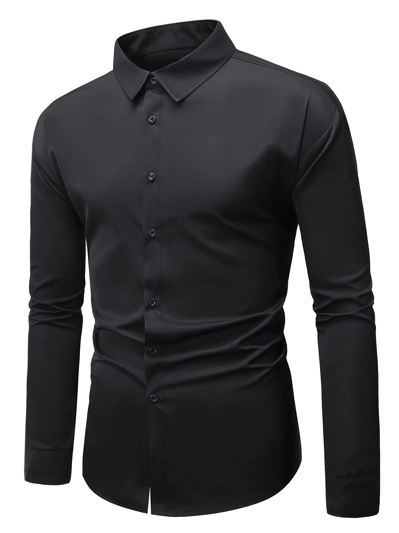 Adult All-Season Solid Polyester Tuxedo Shirt with Lapel Collar and Button Details