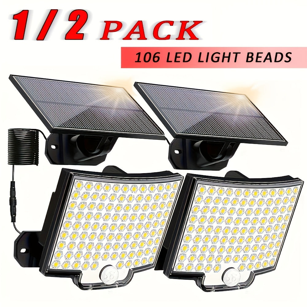 Pack de 2 luces solares para exteriores con sensor de movimiento de 106 LEDs y iluminación de 135°