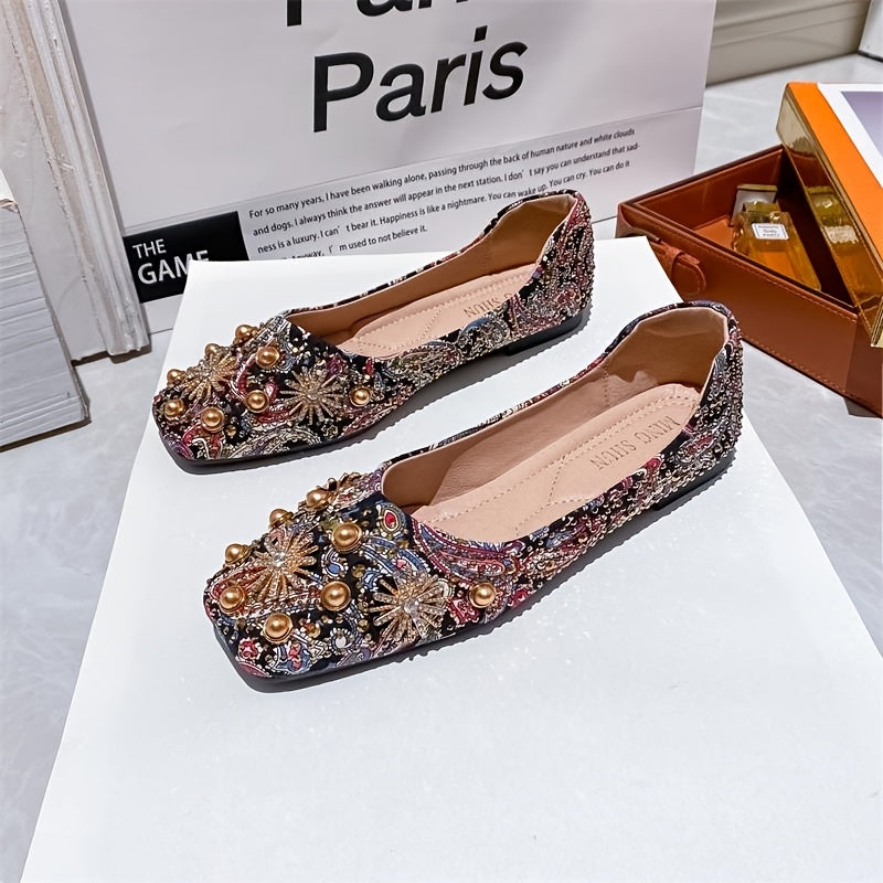 Women's Leather Flat Shoes Comfortable Slip-On Black Size 7