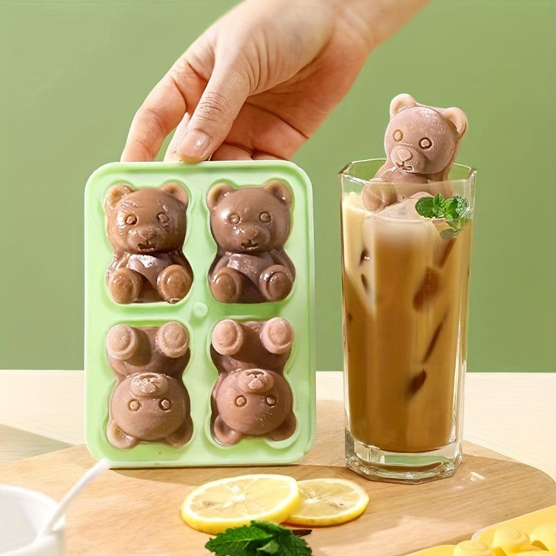 Silicone Bear Ice Cube Trays with Lid Flexible Pop Molds for Whiskey Cocktails and Food