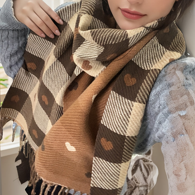 Women's Heart Print Scarf Soft Polyester Warm Windproof for Romantic Evenings
