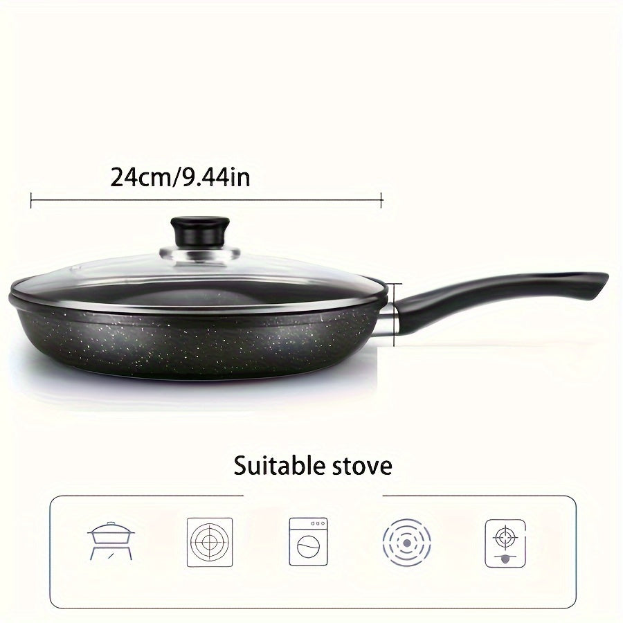 Cast Iron Skillet Set with Non-Stick Coating Lid and Spatula for Cooking