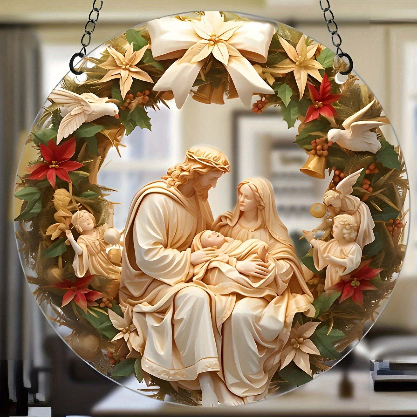 Waterproof Transparent Acrylic Holy Family Nativity Scene for Hanging Home Garden Christmas Decor