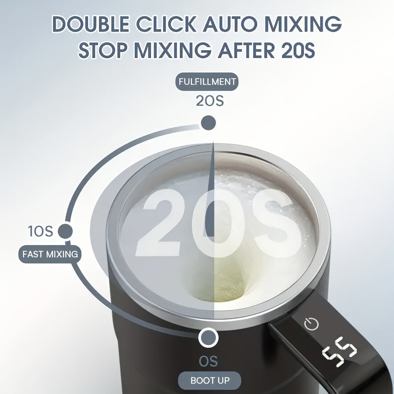Self-Stirring Coffee Mug Stainless Steel Matte Finish USB Rechargeable Temperature Display
