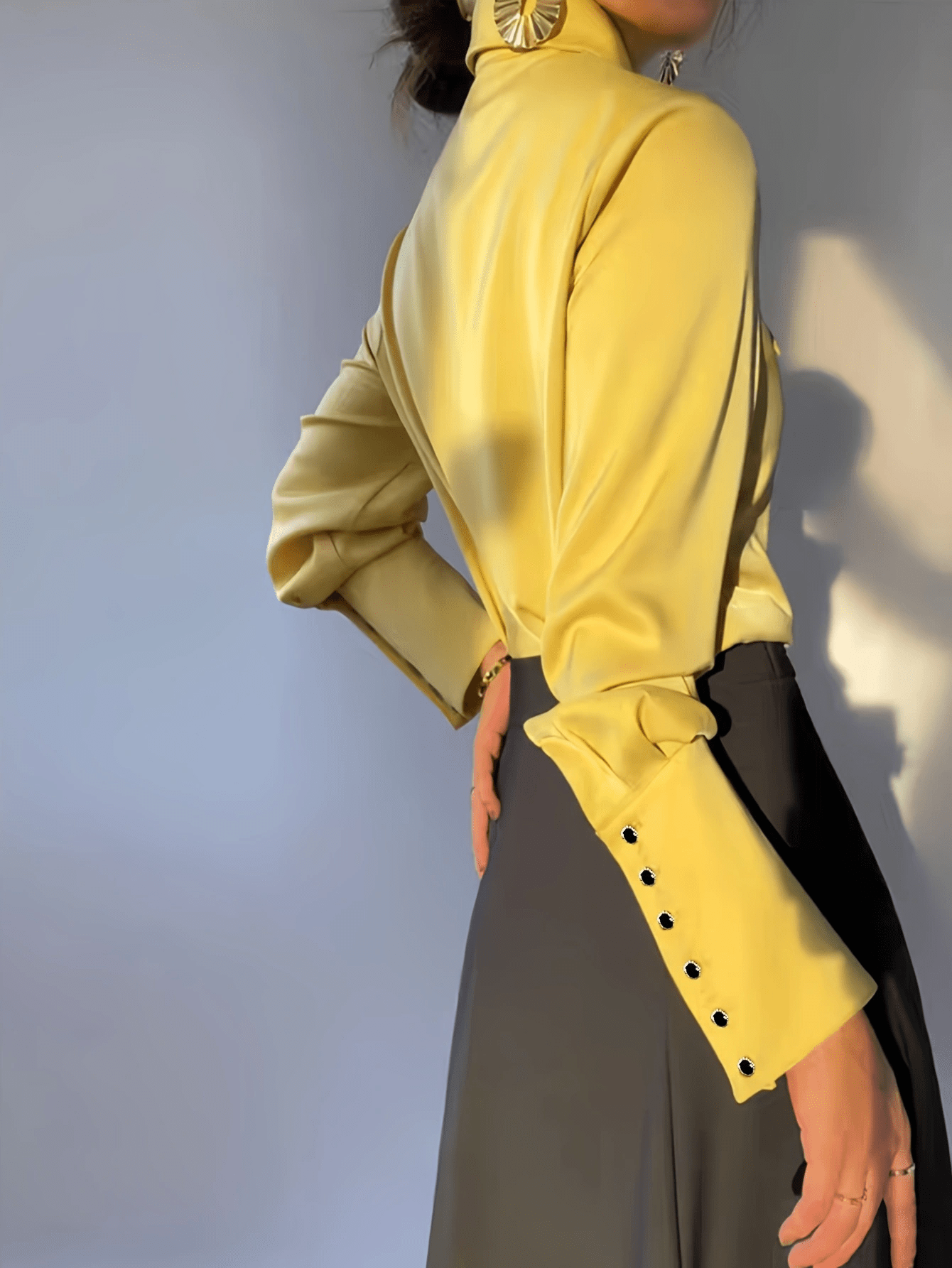 Women's Long Sleeve Blouse with Chic Collar and Decorative Buttons Polyester All Seasons