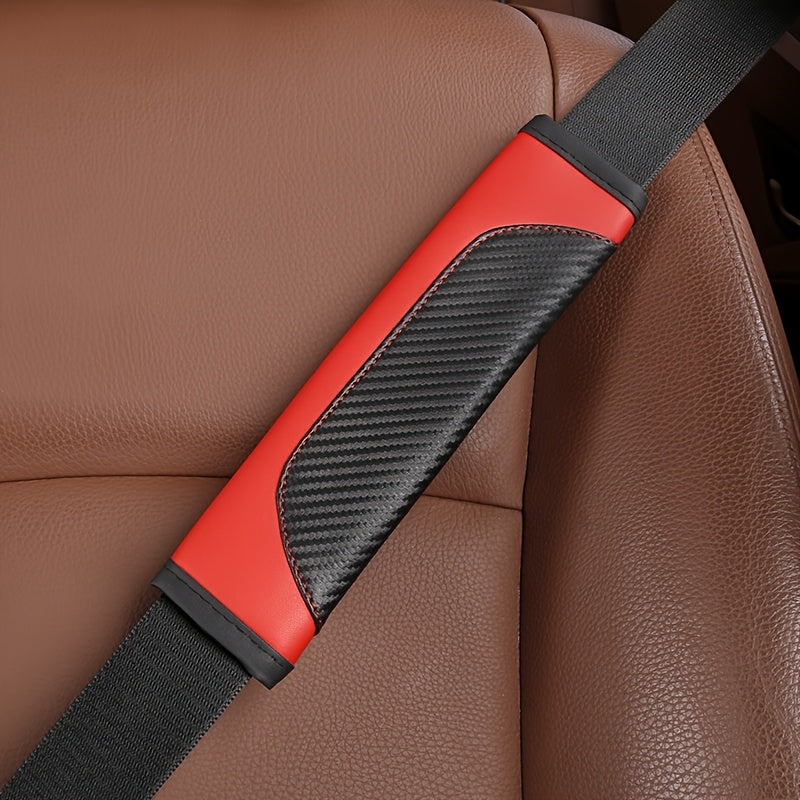 Car Seat Belt Shoulder Pad PU Leather Carbon Fiber Style Comfortable Cover
