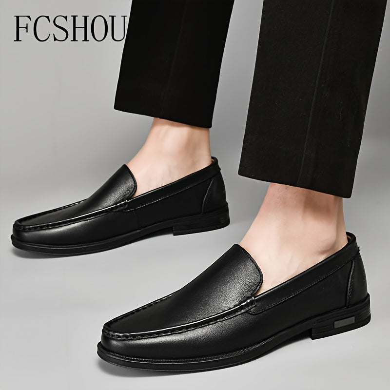 Men's Slip On Loafer Shoes with Rubber Sole Non Slip Casual Solid Leather