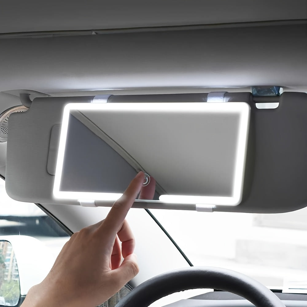 Portable LED Car Vanity Mirror with USB Rechargeable Foldable Design