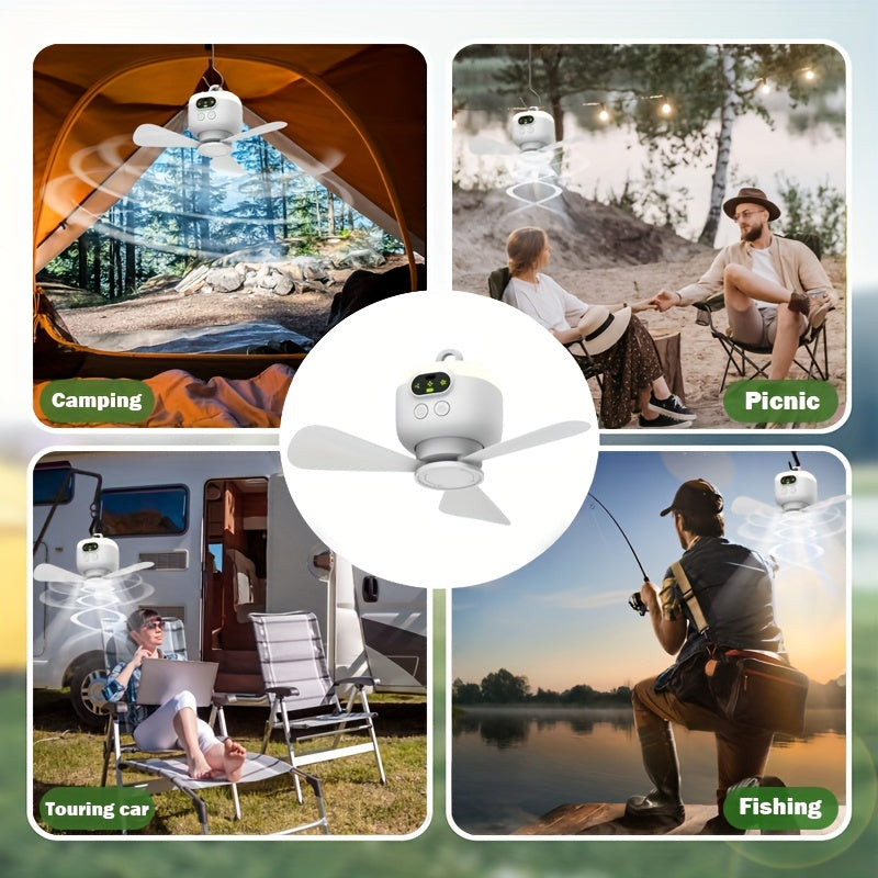 Portable Camping Fan with LED Light and Remote Control, Rechargeable 8000mAh Battery, Detachable Blades, Timer, 3 Speeds