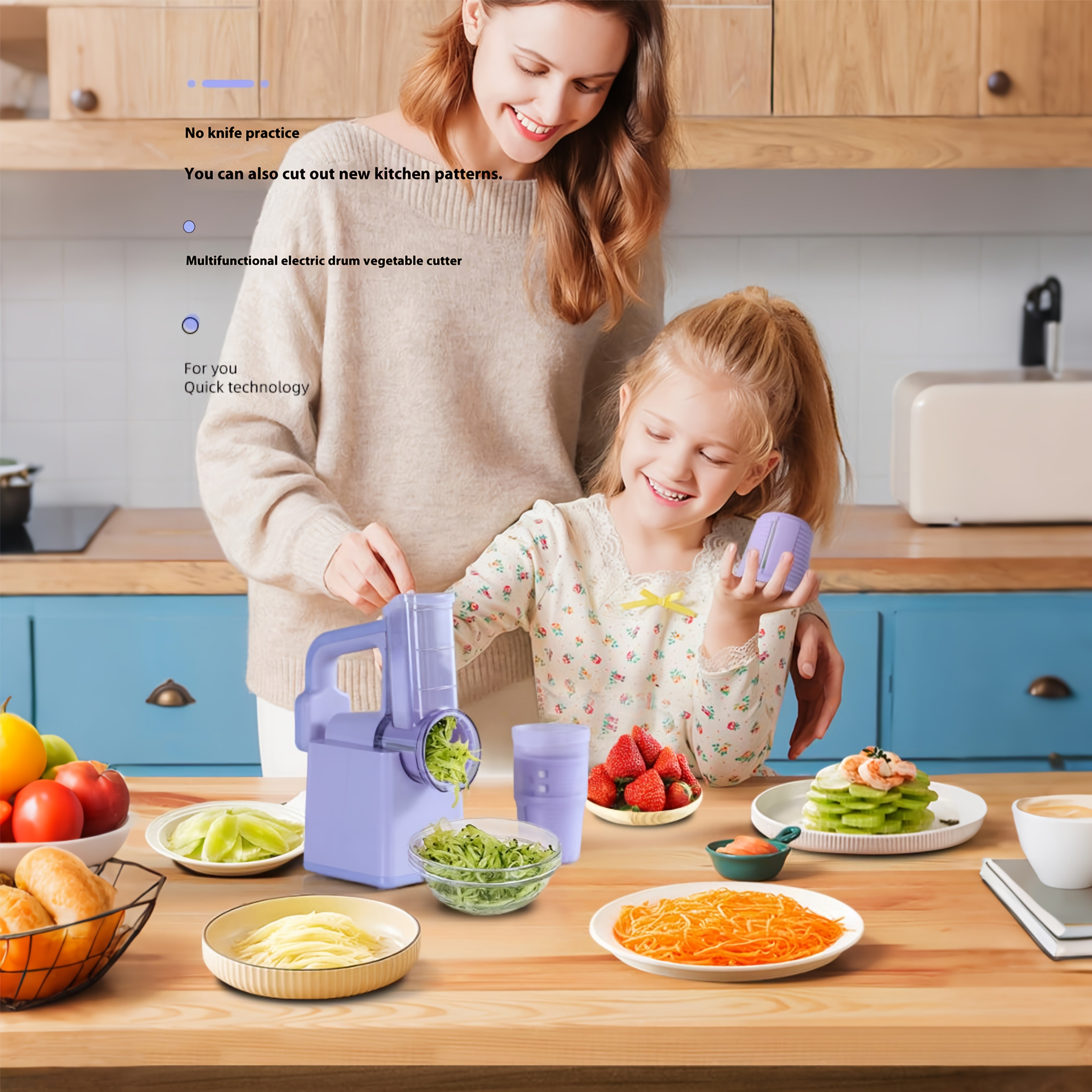 3 ta almashtiriladigan zanglamaydigan po'latdan yasalgan pichoqlari bilan oziq-ovqat sifatidagi materiallardan tayyorlangan simsiz ko'p funksiyali qo'lda elektr sabzavot kesgich. Pishloq, salatlarni maydalash, bo'laklash uchun mukammal.