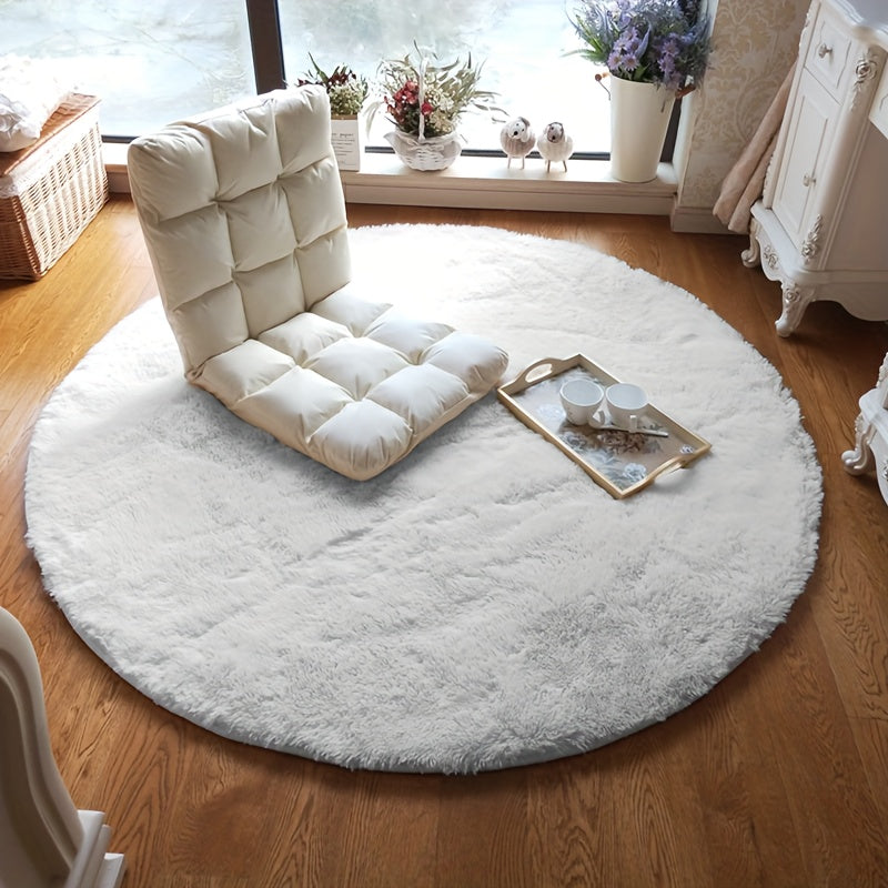 Soft White Round Plush Area Rug for Living Room Bedroom Non-Slip Machine Washable