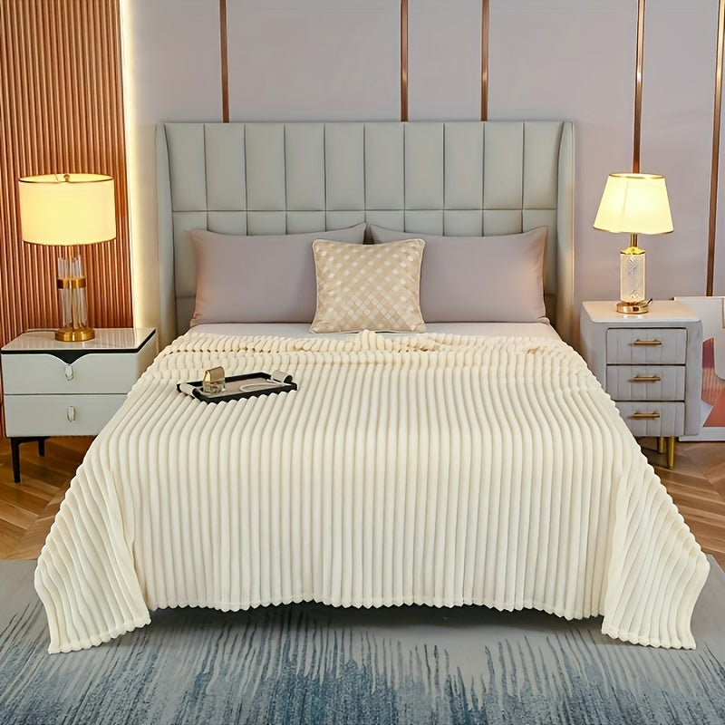 Cozy Lambswool Throw Blanket Beige Ultra-Soft Taffeta Rolled Edges for Sofa Bed Travel