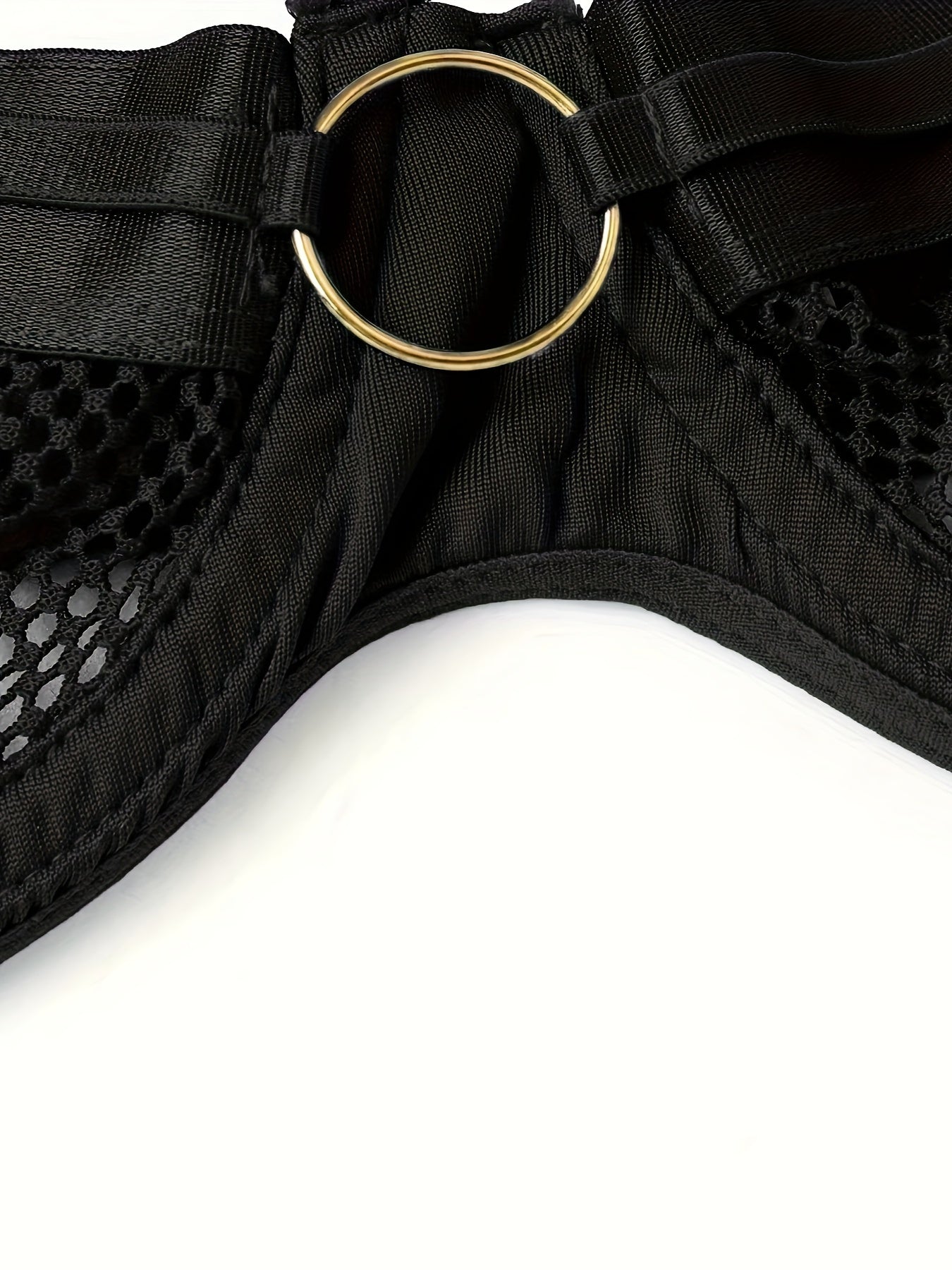 Women's Fishnet Lingerie Set with Ring Linked Bra Cut Out Thong and Girdle