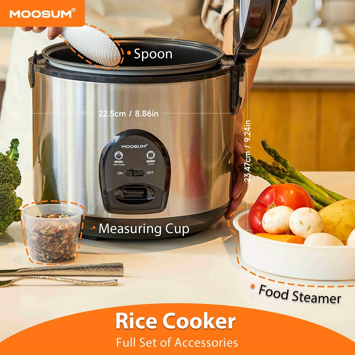 5-Posuda guruch pishirgich va ovqat bug'langich, tez pishirish, yopishmaydigan qoplama, 24H issiqlikda ushlab turish