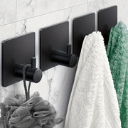 Black Stainless Steel Matte Towel Hooks Heavy Duty Adhesive Bathroom Kitchen Robe No Punching
