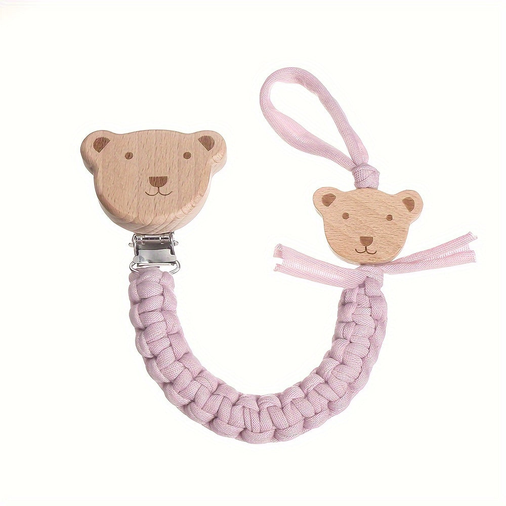 Child Safety Strap Nylon Braided Anti-Loss Strap with Wooden Cartoon Clip for Kids