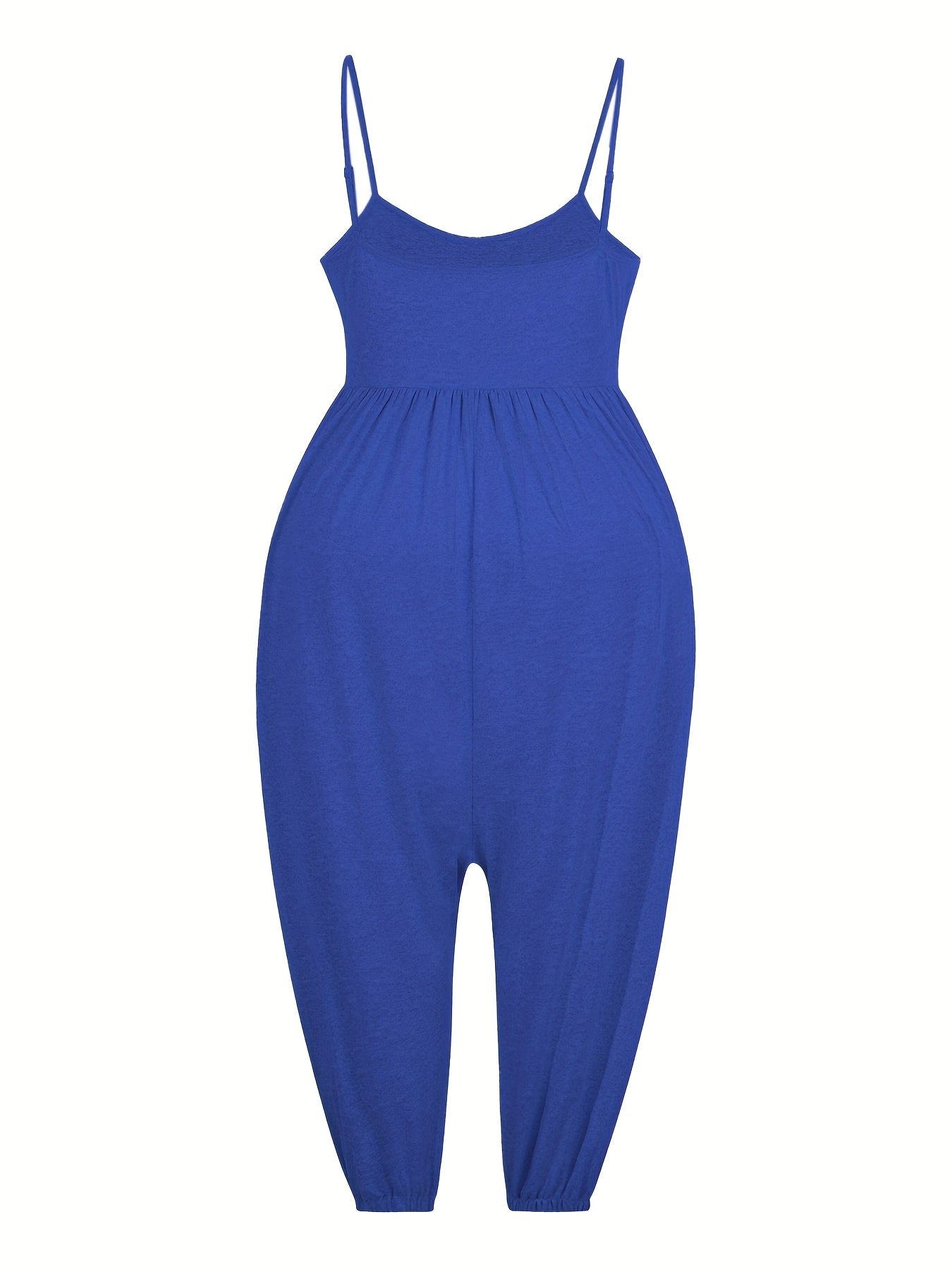 Women's Plus Size Green Sleeveless Jumpsuit with V-Neck and Wide Legs