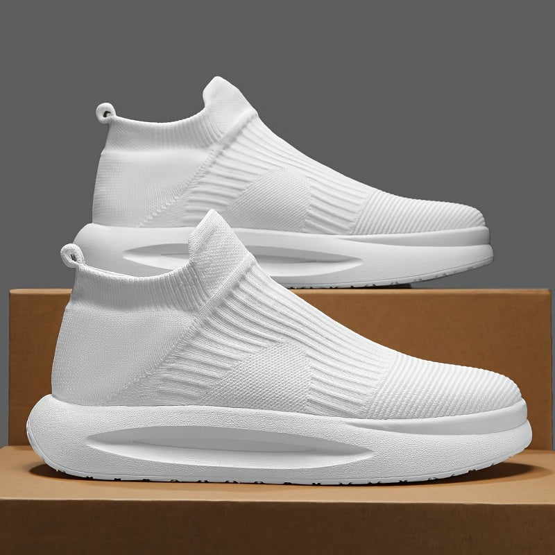 Men's Breathable Woven Slip-On Sneakers for Walking and Running with Shock-Absorbing Platform