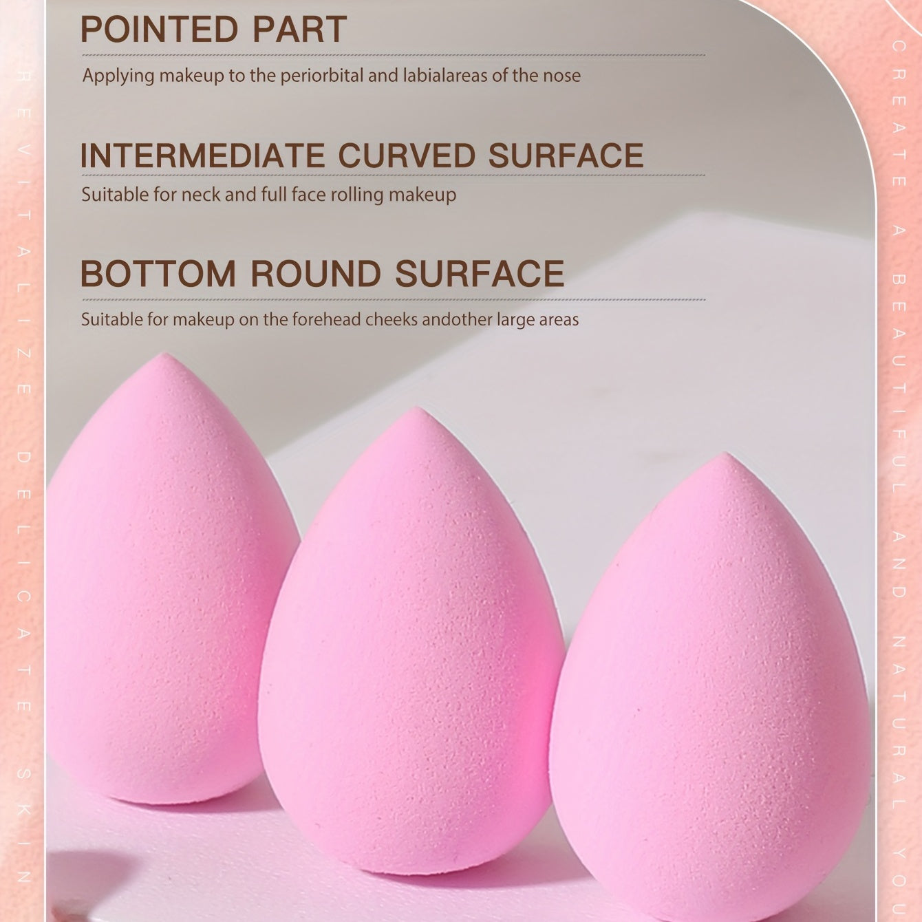 Kit de esponjas de maquillaje rosa de 4 piezas, esponjas en forma de gota de agua para líquidos y polvos