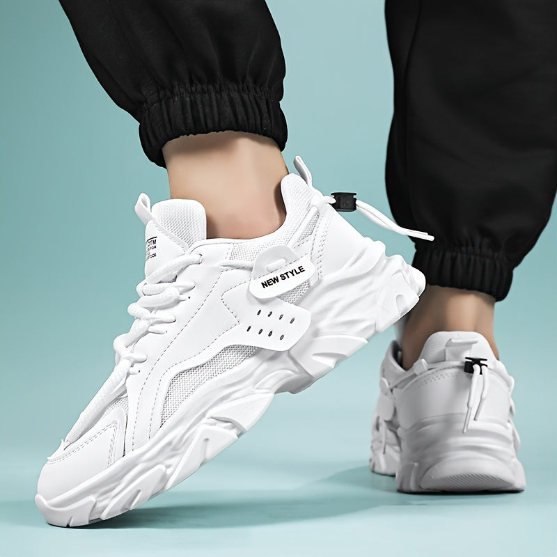 Men's Solid Color Chunky Sneakers Low Top Non-Slip Lace-Up Thick Sole Casual Running Hiking Shoes