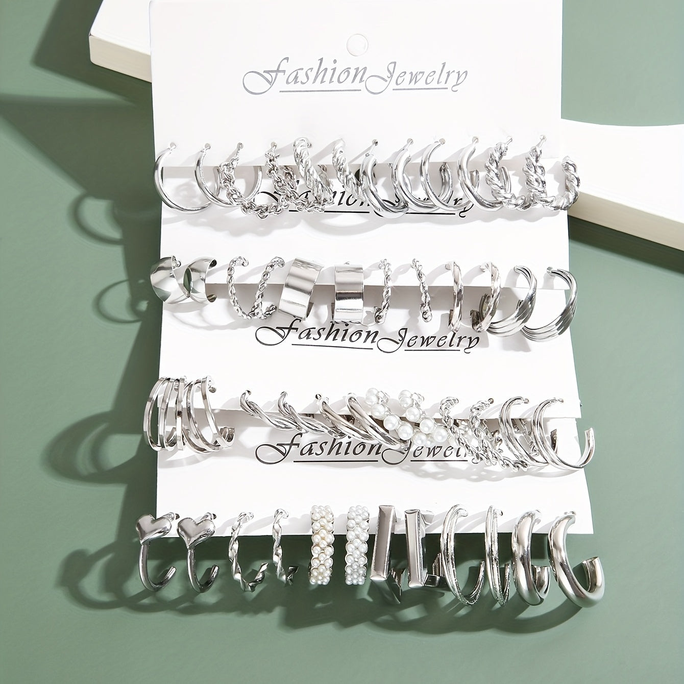 Women's Fashion Earrings Set 24/48 Pairs Heart Pearl Twisted Rope Zinc Alloy Stainless Steel Posts