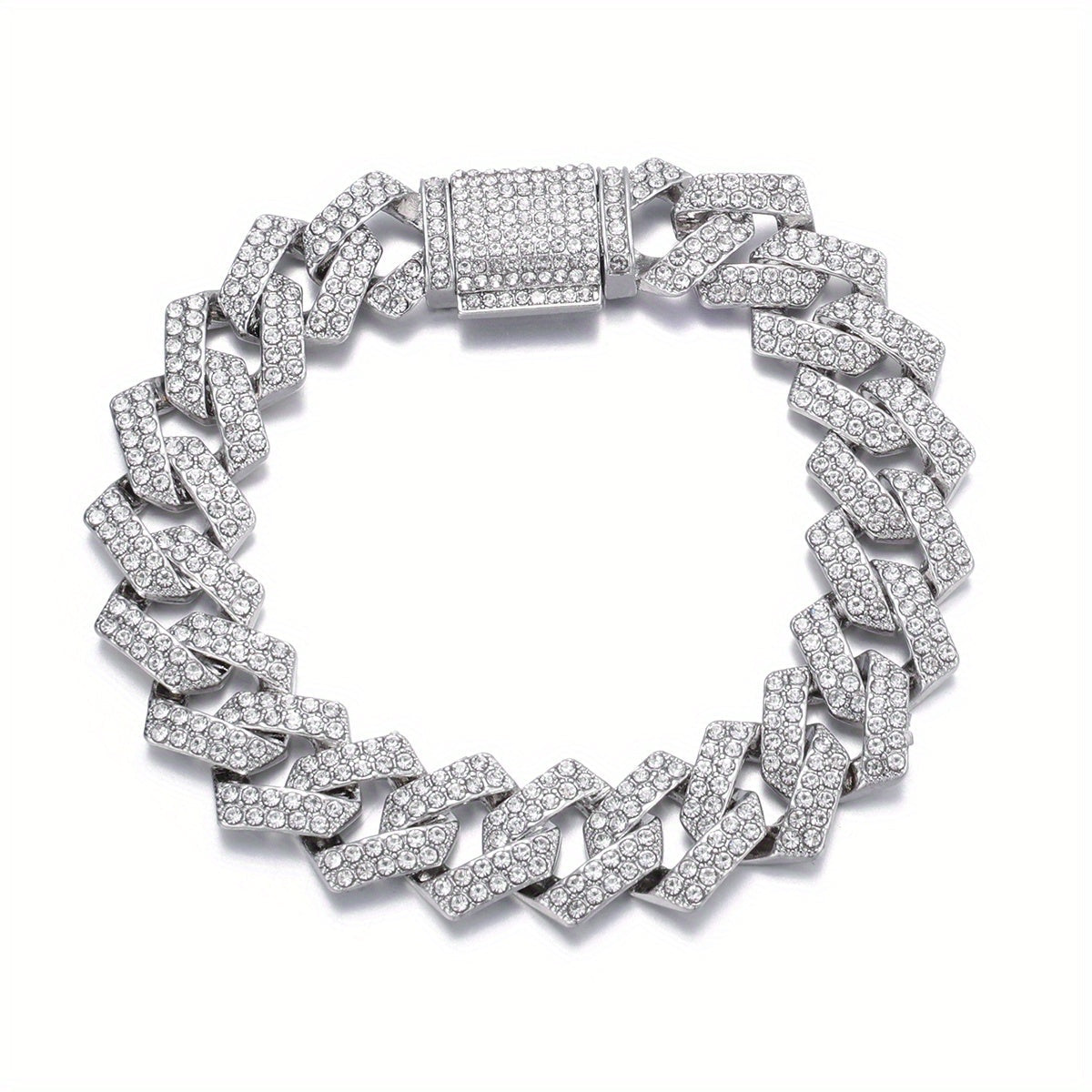 Men's Silver Pink Blue Cuban Link Chain Iced Out Lab Faux Diamonds Miami Necklace Choker