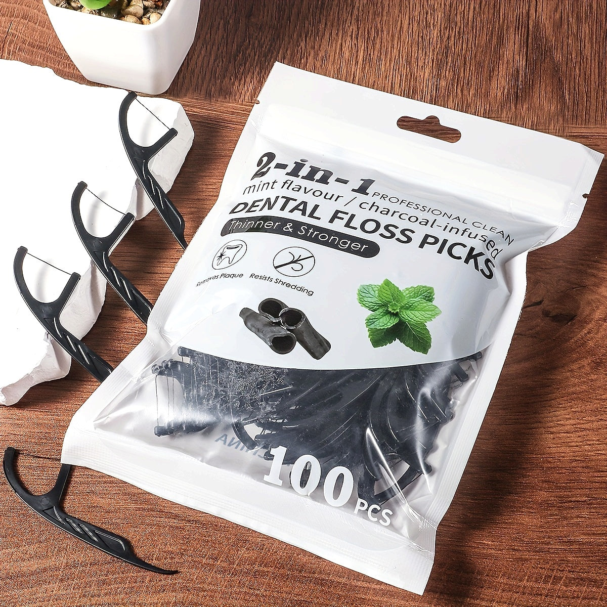 Uniseks bambuk ko'mirli tish ipi tanlovi, kesilmaydigan chiziq, kattalar uchun sayohat