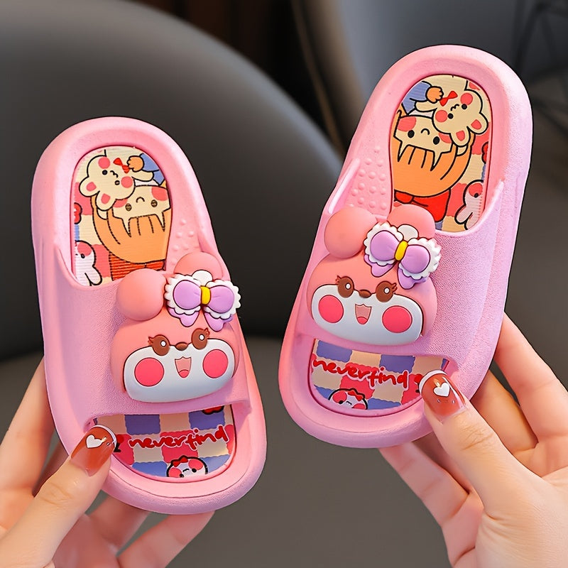 Qizlar uchun chiroyli multfilm ochiq barmoqli uy poyabzallari, ichki foydalanish uchun nafas oladigan va yengil, sirpanmaydigan tagliklar bilan.