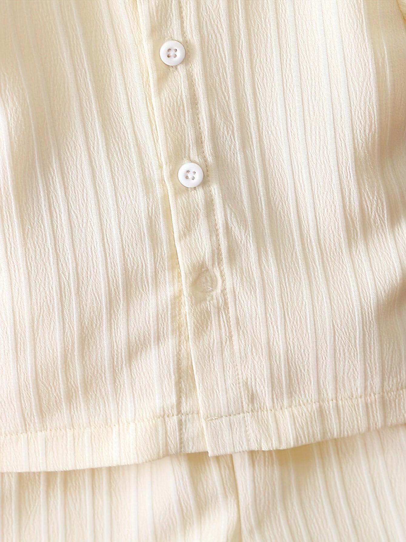 Men's Summer Apricot Striped Shirt and Shorts Set Casual Non-Stretch Polyester