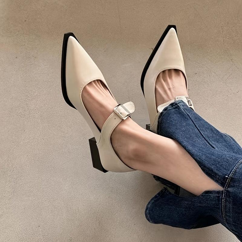 Women's High Heel Mary Jane Pumps Black Pointed Toe Single Strap Spring 2025