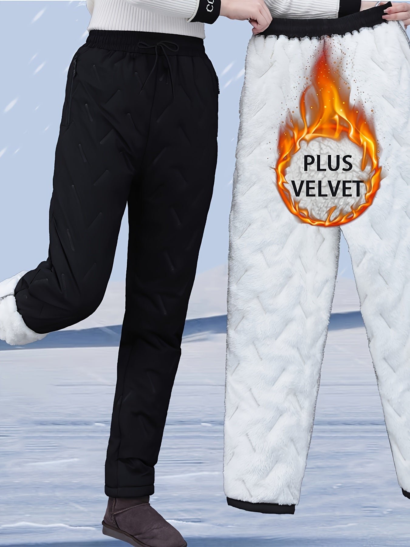 Брюки для женщин больших размеров со флисовой подкладкой, с высокой талией, для лыжного спорта и зимы