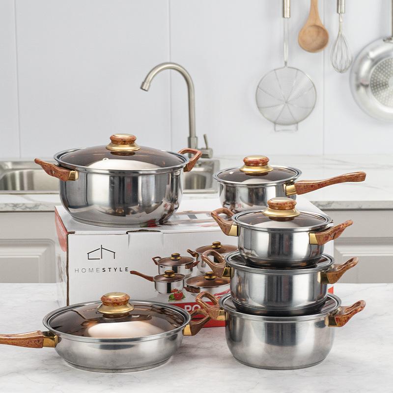 Stainless Steel Cookware Set 12-Piece Gold Non-Stick Kitchen Pots and Pans