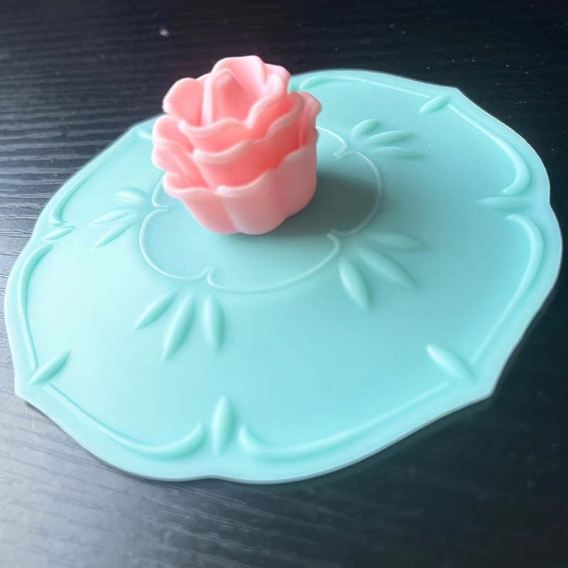 Silicone Cup Lid Set of 2 with Rose Flower Design Food-Grade Dust-Proof Odorless