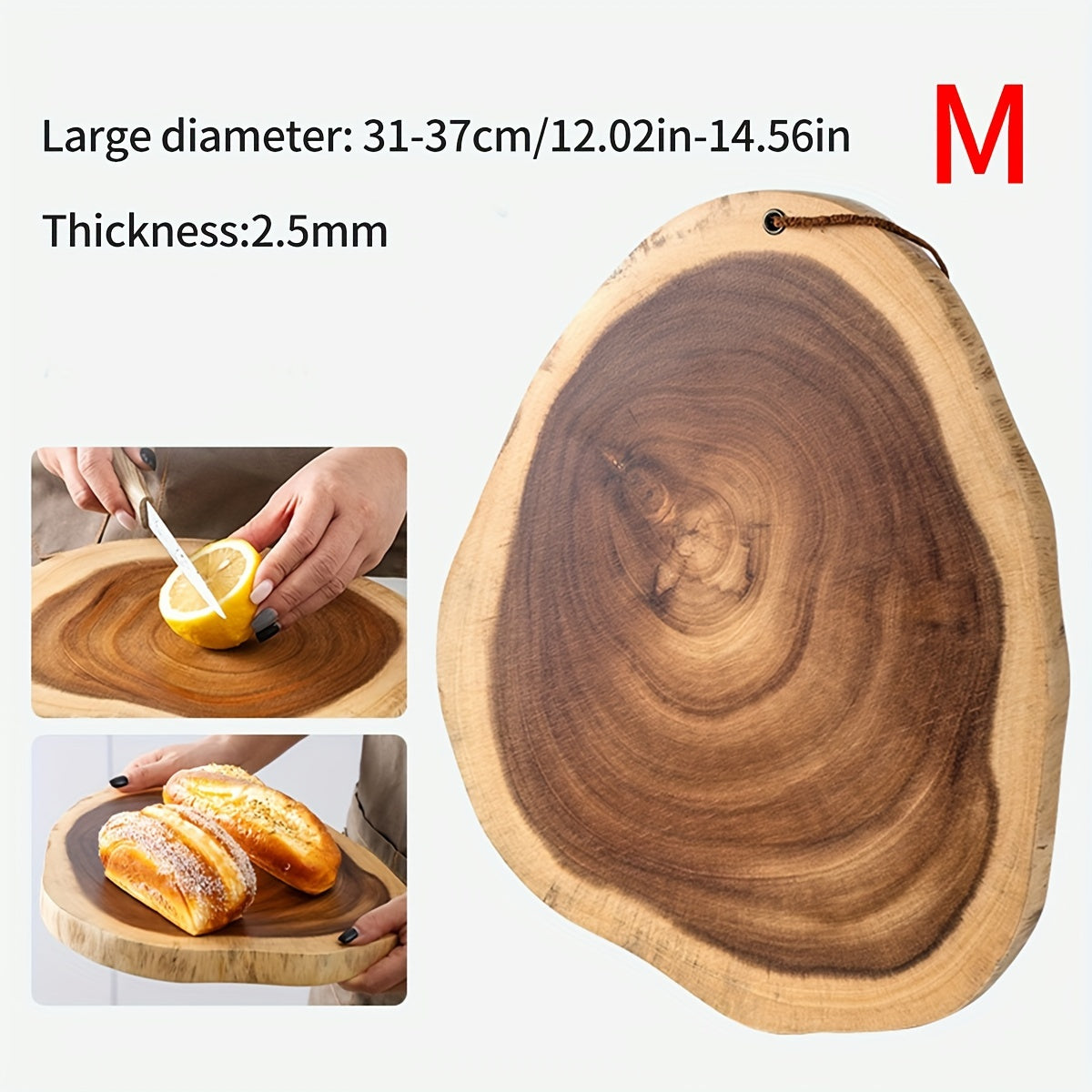 Tabla de cortar de madera de acacia con borde natural, bandeja de servicio para queso y charcutería