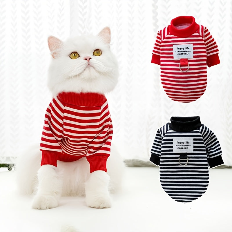 Warm Striped Pet Sweater for Small to Medium Dogs and Cats All-Season Pullover Polyester