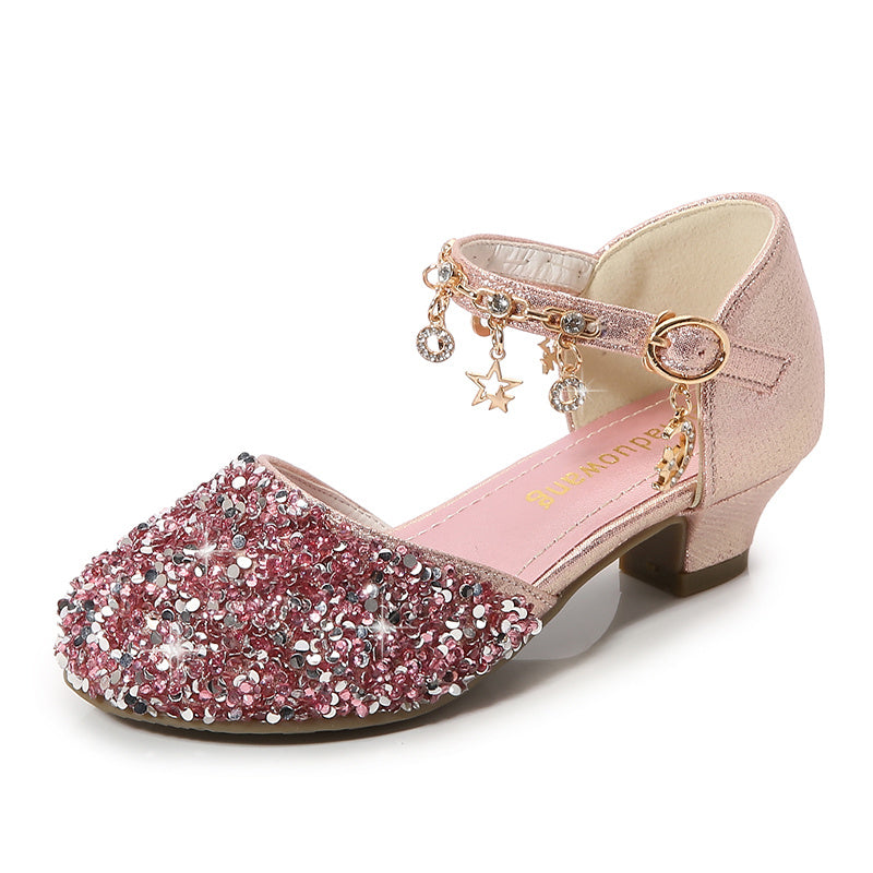 Girls' Sparkling Glitter Princess Shoes with Flower Embellishments for Performance and Fashion