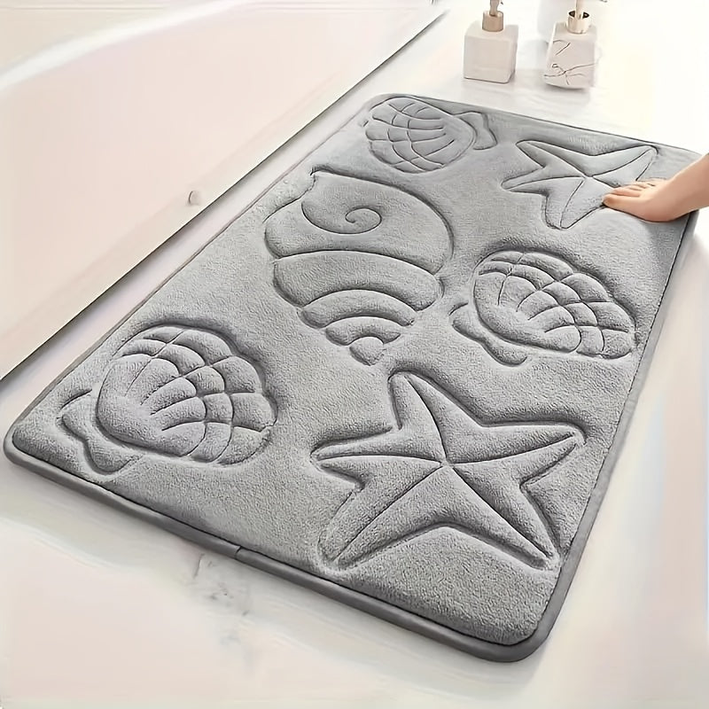 High-Density 25D Sponge Bath Mat with Soft Starfish Shell Embossing Non-Slip Absorbent for Bathtubs Showers