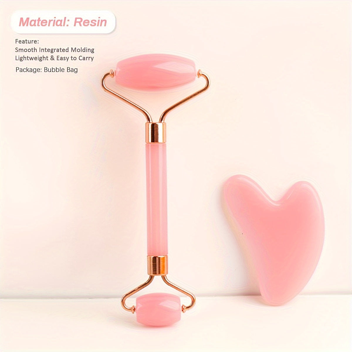 Heart-Shaped Stone Facial Massage Tool with Dual-Ended Gua Sha and Roller Fragrance-Free