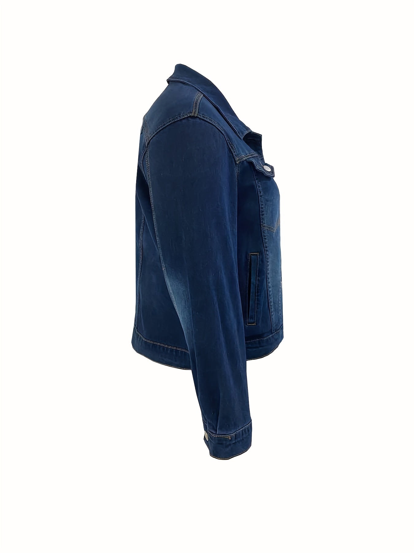 Women's Plus Size Light Blue Denim Jacket Casual Street Style Long Sleeve Button-Up