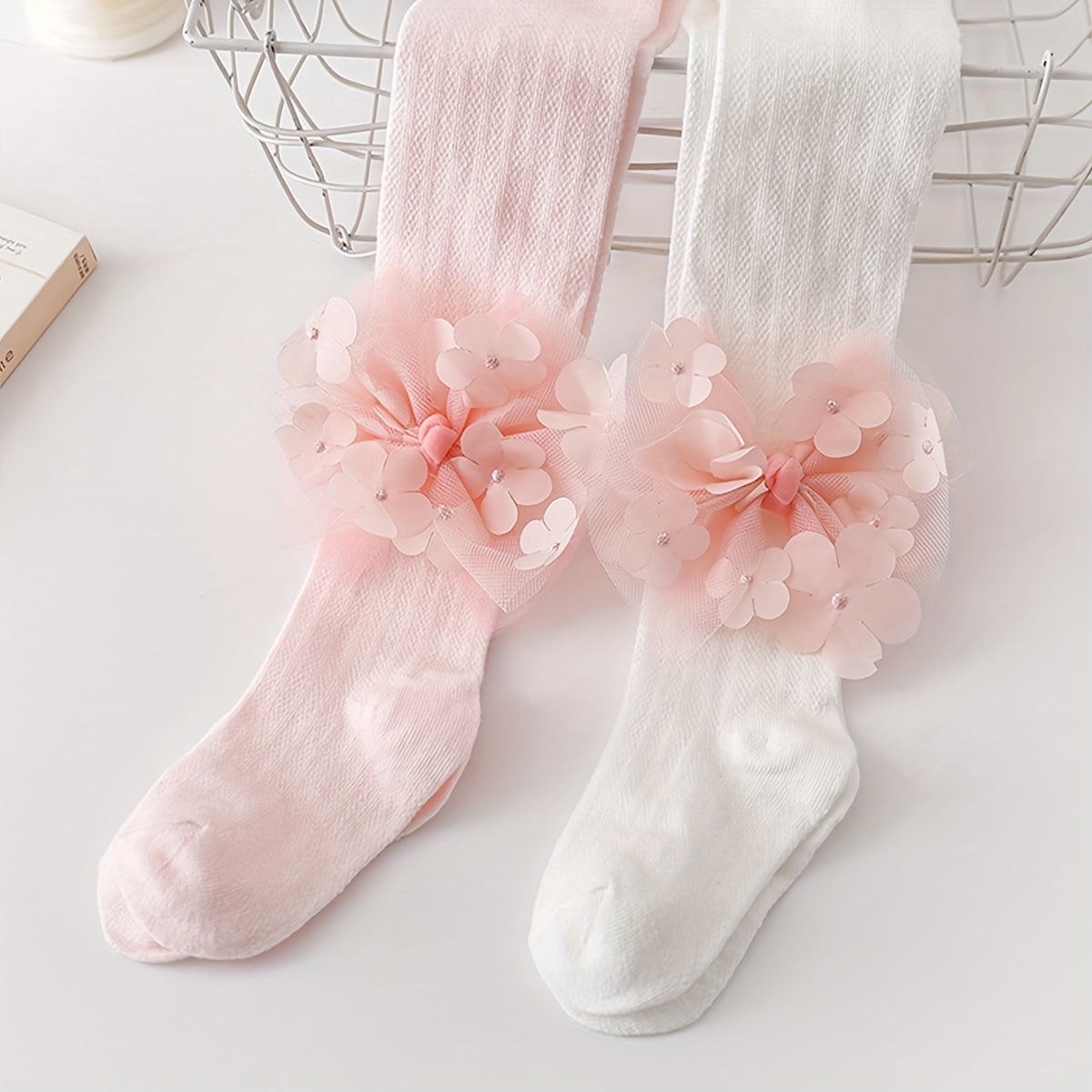 2 dona Qizlar uchun Yozgi Chivinlardan Himoya Qiluvchi Gulchambarli Legginglar - Paxta Aralashmasi, Faqat Qo'lda Yuvish