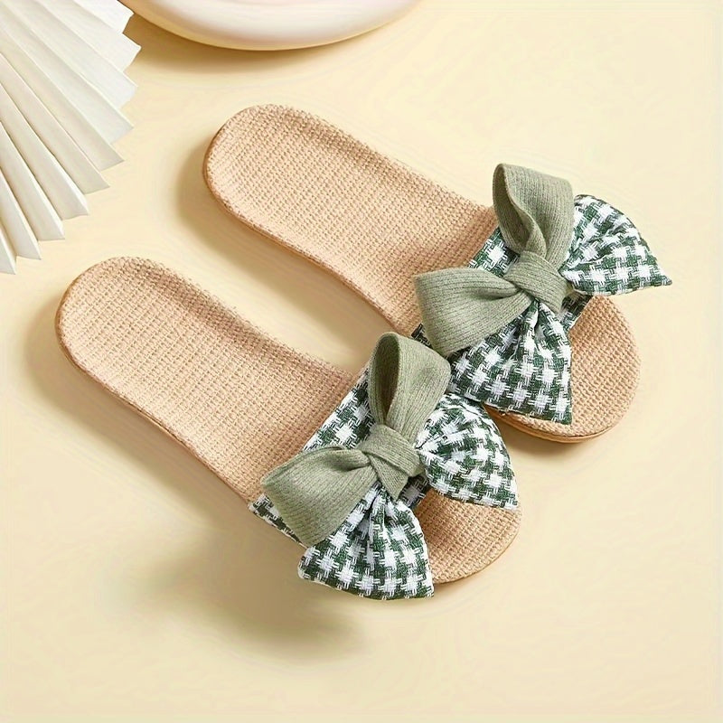 Women Linen Bowknot Slippers Lightweight Indoor Outdoor Home Shoes