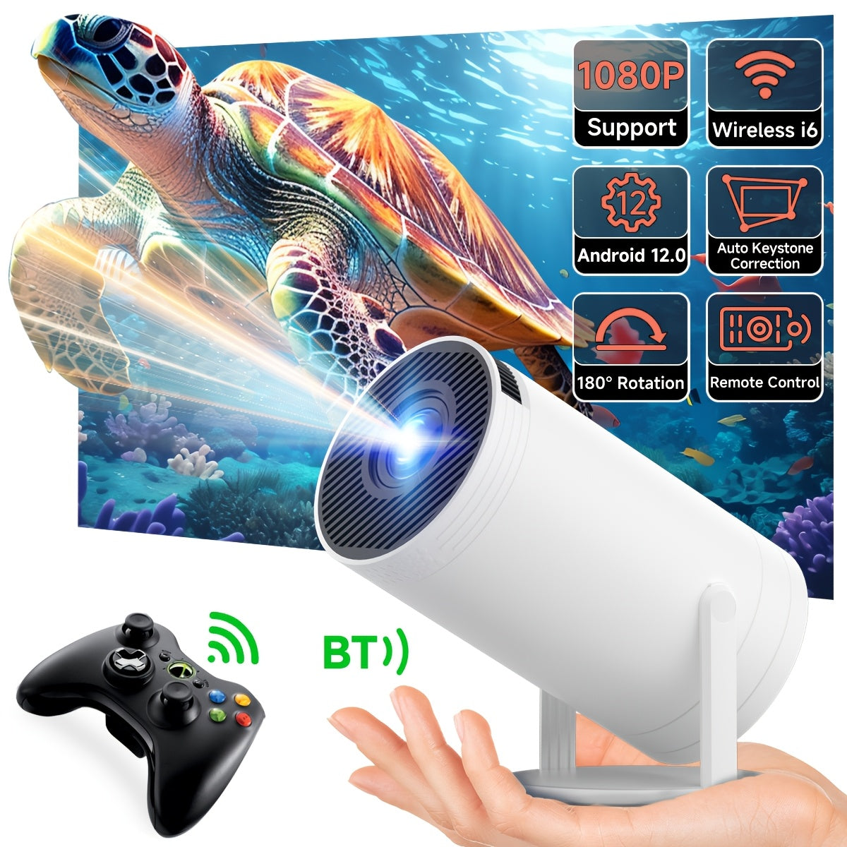Mini 4K Portable Smart Projector with WiFi6 Auto Correction for Home Office