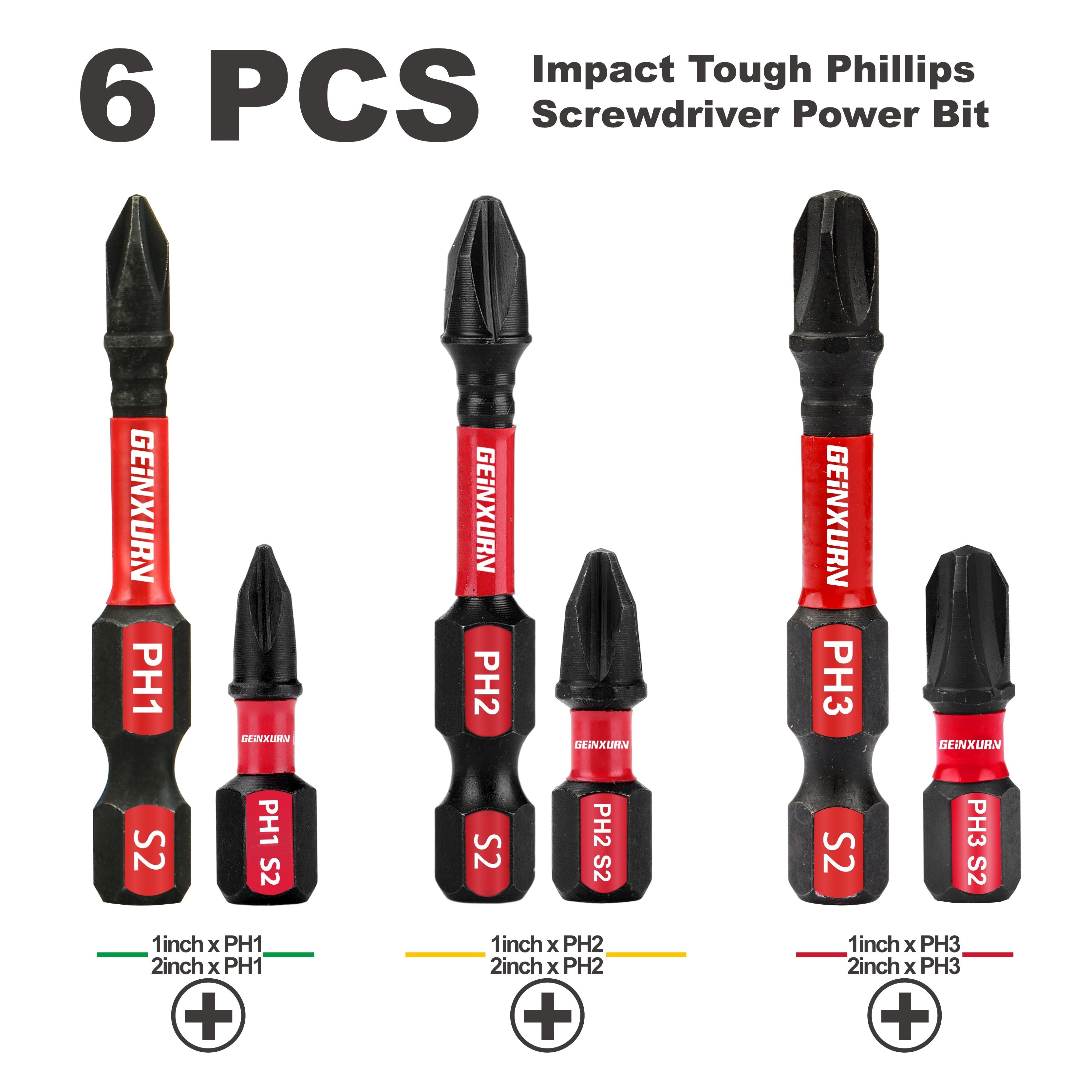 Phillips Impact Tough Screwdriver Power Bit Set PH1 PH2 PH3 S2 Steel Insert Bits